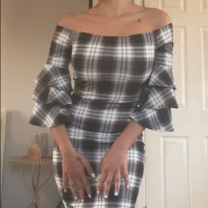 Off Shoulder B&W Classic Holiday Party Dress